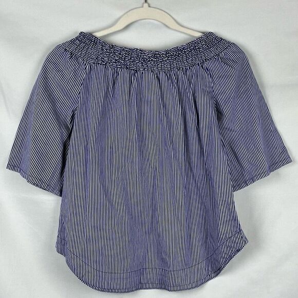 7th Avenue New York & Company Stripe Peasant 3/4 Sleeve Off The Shoulder Blouse - Picture 3 of 10